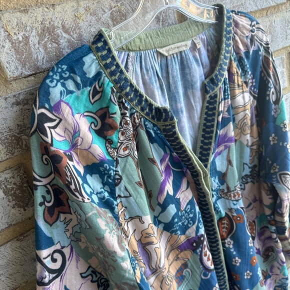 Soft Surroundings Long Sleeve V-Neck Button Up Floral Boho Blouse Size L Petite - Picture 5 of 9